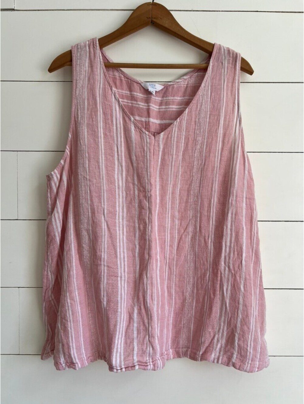 Time and Tru Pink Striped Linen Blend Top Women's Plus Size XXXL 22 Boho Beachy